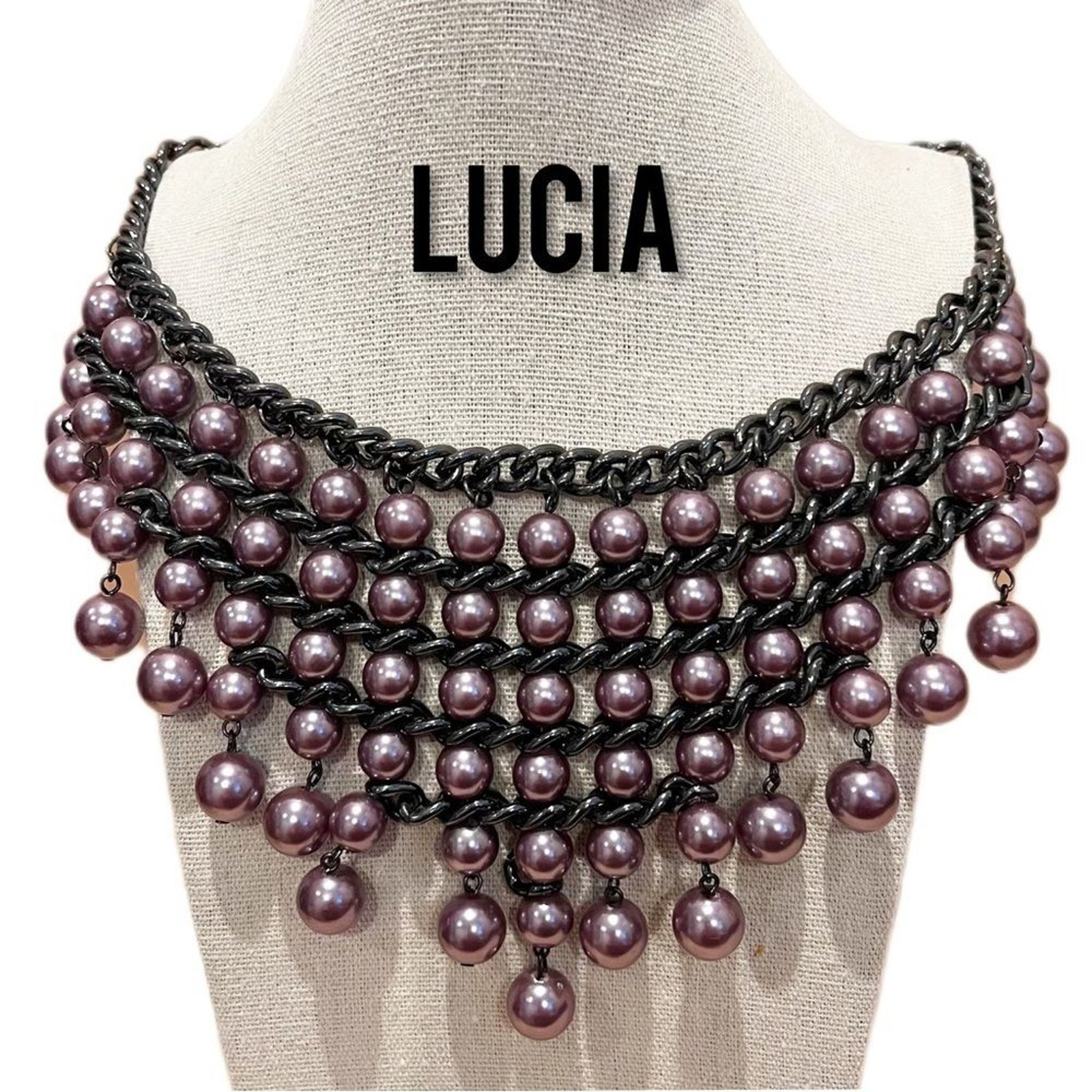 Lucia Tiered Gunmetal Chain & Faux Pearl Necklace